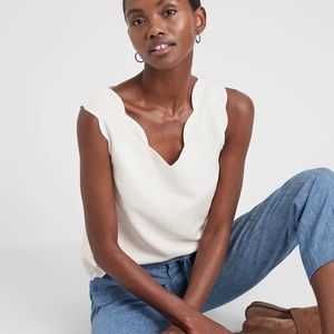 Banana Republic White Linen Scallop Tank Top